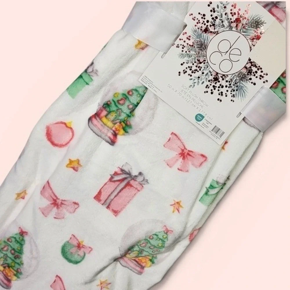 Deco‎ Soft Plush Throw Blanket Unisex 50x70 White Pink Christmas Snow Globe Bows